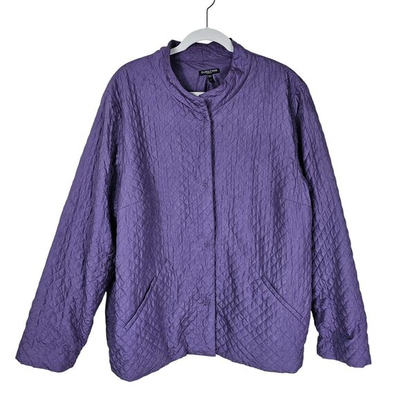 Eileen Fisher Quilted Silk Jacket 2X Lavender Purple Hidden Snap Relaxed Fit - Picture 1 of 13